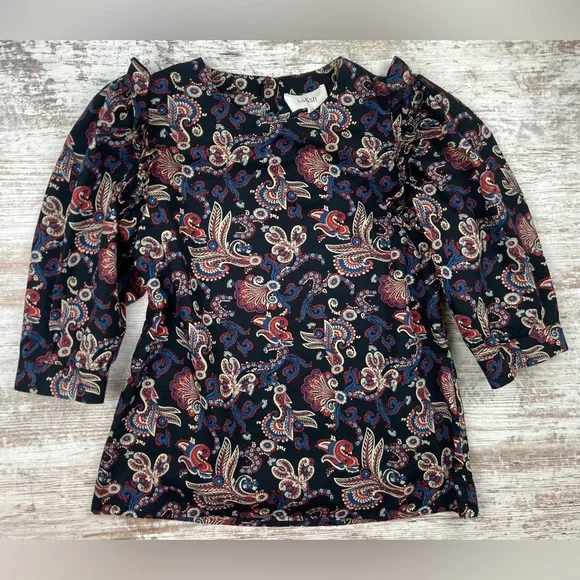 EUC Ba&sh Rym Top Black Ruffle Paisley Medium M 100% Cotton - Picture 3 of 10
